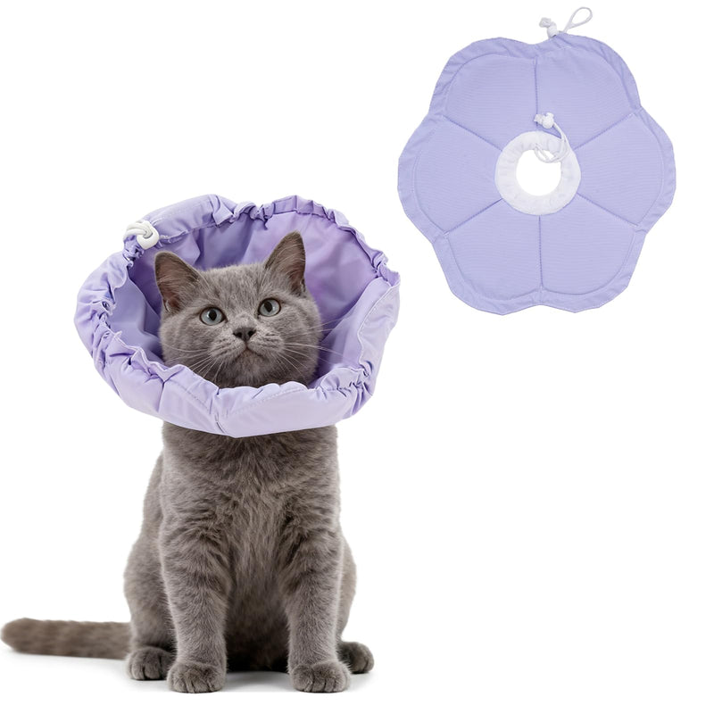 Tensho Soft Flower Cone for Cats, Adjustable Purple Cat Cone Collar for After Surgery, Elizabethan Collar for Cat Can Protect Head and Foot Wounds, Pet Cones for Cats All-Season Style (S) S