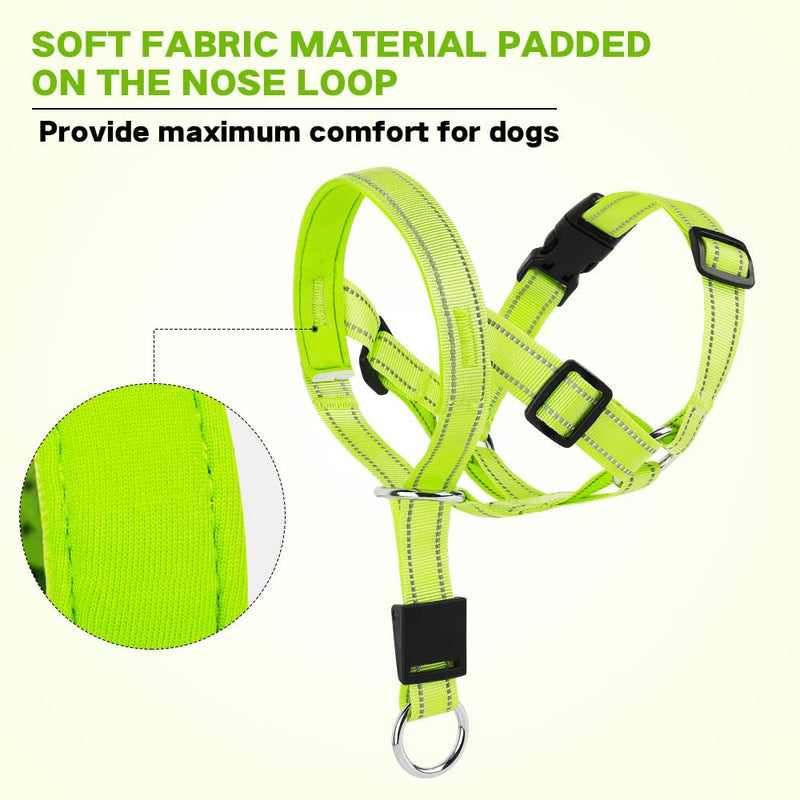 Reflective Dog Headcollar - Adjustable gentle leader Dog Head Halter Stops Heavy Pulling On The Leash - Soft Padded Head Collar for Medium Large Dogs Easier Walks (Medium, Green) - PawsPlanet Australia