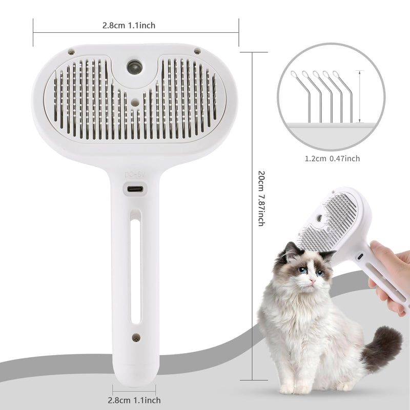Spray Cat Pet Grooming Brush with Water Sprayer - Hair Removal Comb for Cats and Dogs, White Shedding and Bath Brush with Steam Release c white withyt - PawsPlanet Australia