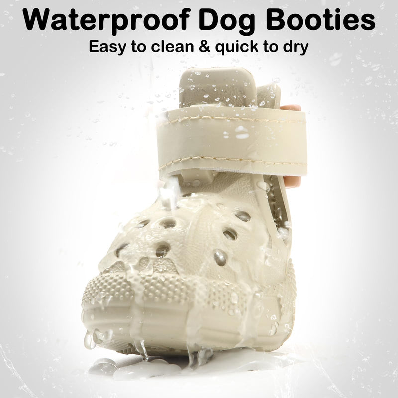 Dog Shoes for Hot Pavement,Non-Slip Waterproof Breathable Easy to Clean Put On and Take Off Dog Boots,Paw Protector for Hot Summer Roads Winter Snow (Beige, Size 2:(1.97"x1.38") (L*W)) beige Size 2:(1.38"x1.97") (W*L) - PawsPlanet Australia
