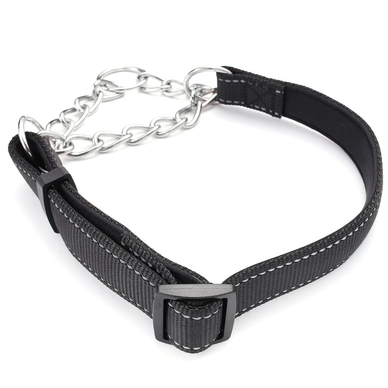 Martingale Dog Collars Adjustable Soft Nylon Reflective Collars with Stainless Steel Chain Walking Training Collars Heavy-Duty Puppy Chain Collars for Small,Medium,Large Dogs(Black,L) L-(dog's neck19-23inches) Black - PawsPlanet Australia