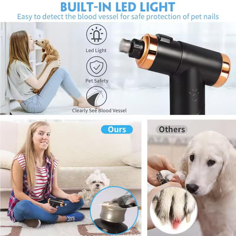Dog Nail Grinder with LED light, Super Quiet Electric Pet Nail Trimmer, 2-Speed, Rechargeable Lithium Ion battery, for Small Medium Large Dogs & Cats Nail & Claw Grooming Nail Filer - PawsPlanet Australia