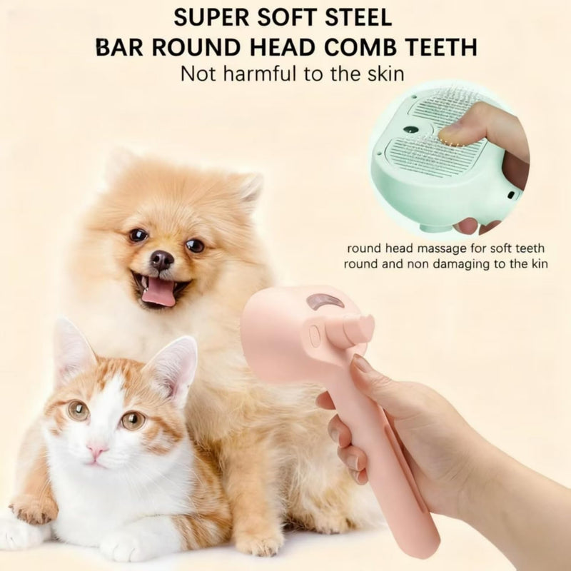 Pet Steam Brush for Cats and Dogs, 3 In 1 Steamy Cat Brush with Release Button and Tank, Anti-Static Pet Spray Hair Removal Comb, Rechargeable Dog Steam Comb for Furry (Pink) Pink