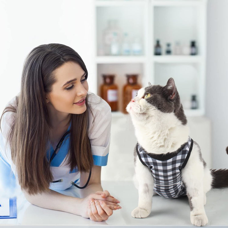 Etdane Cat Surgical Recovery Suit Pet Surgery Onesies Long Sleeve Shirt Small Dog Vest for Female Male Doggy Black & White Grid Small - PawsPlanet Australia