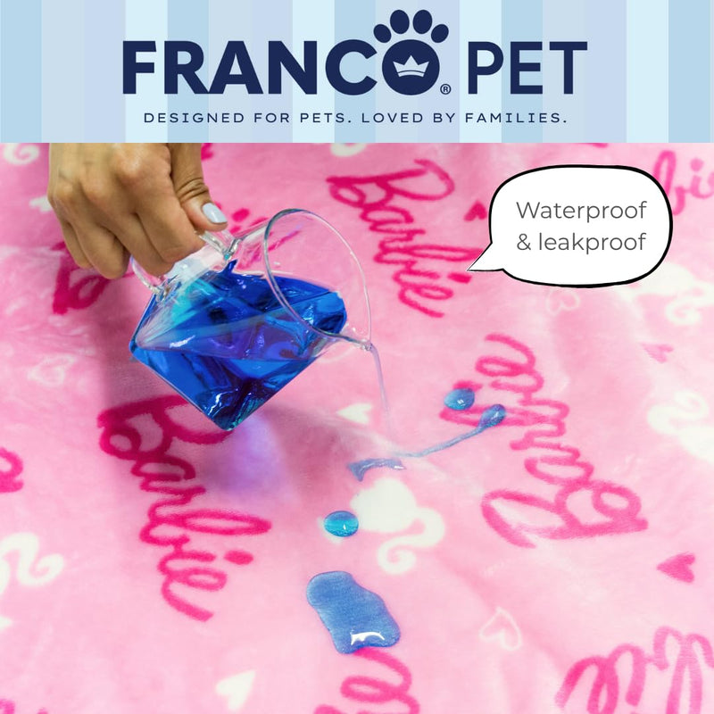 Franco Pet Barbie Super Soft Cozy Waterproof Sherpa-Backed Blanket Throw for Small Dogs, Couch/Bed/Car, 30x40 (Officially Licensed Product) 30 in x40 in - PawsPlanet Australia