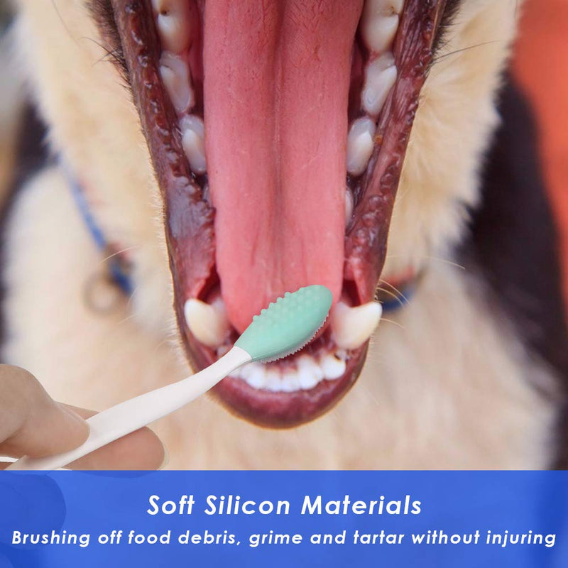 Dog Toothbrush, 4 Packs Silicone Pro Double-Sided Soft Comfort Gentle Dental Brushes Set Kit with 5.7 inches Curved Long Handle for Puppy Small Medium Dogs Cats Most Pet (Set 1) Set 1 - PawsPlanet Australia