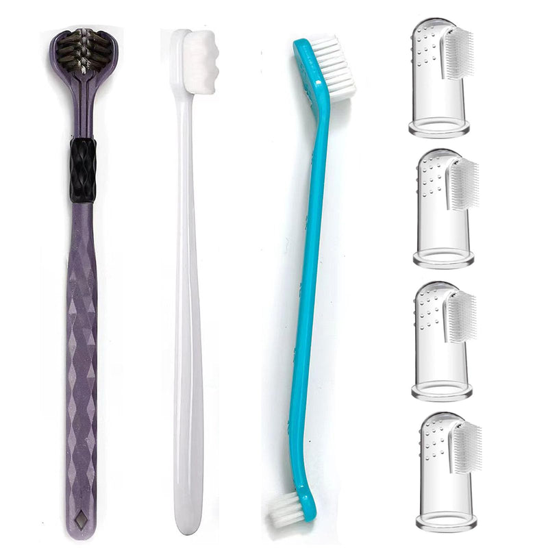 Dog Toothbrush Kit, 360-Degree Finger Three-Sided Design, Replaceable Brush Heads, Easy Teeth Cleaning and Dental Care (7 Pack) 7 Pack