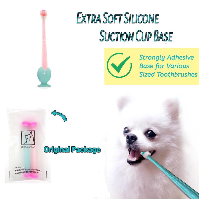 E.M&S.T by Emmeliestella Small Dog & Cat Toothbrush 360 Degree Soft Silicone, Cat Dental Care, Toothbrush Holder, Easy to Handle, Independent Packaging, Extra Suction Cup, Light Blue&Light Pink 3PCS - PawsPlanet Australia