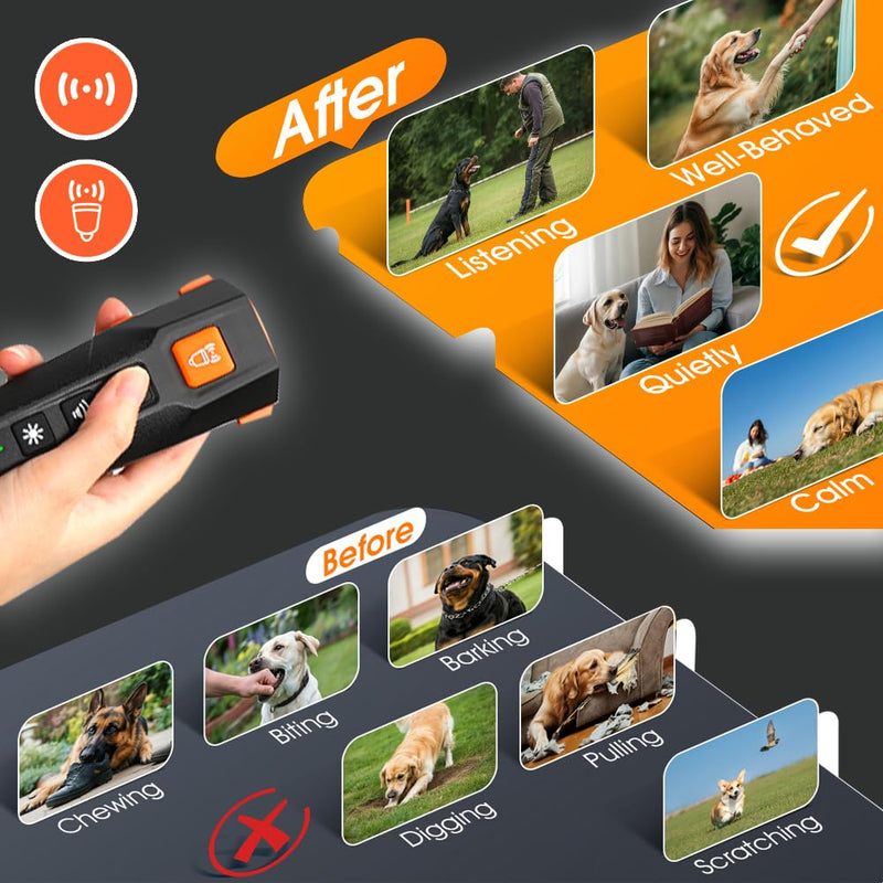 Ultrasonic Dog Trainer - Ultrasonic Bark Deterrent, 4 Modes - Black - PawsPlanet Australia