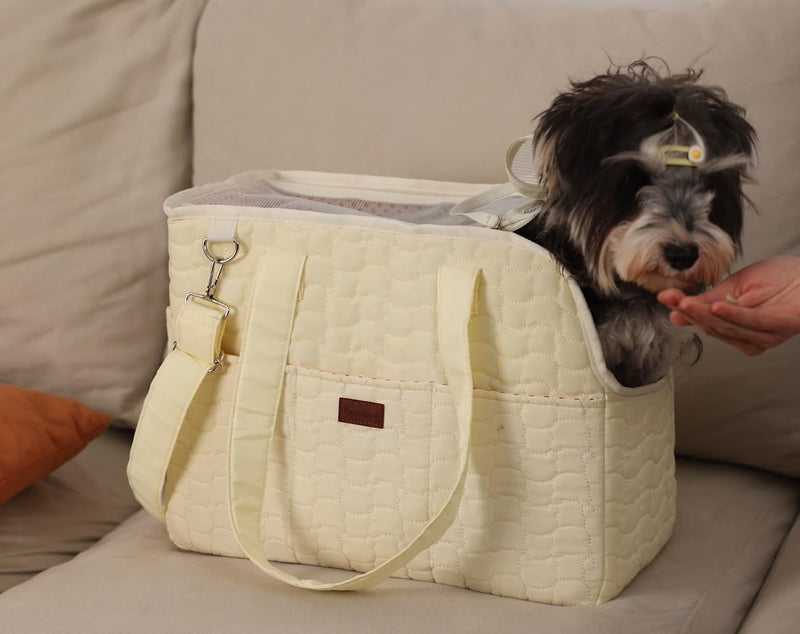 HSC PET Cat Carrier Soft-Sided Pet Small Dog Bag Puppy Purse Traveling Go to Vet,Small Animal Outdoor Function Handbag (Beige2, Large)
