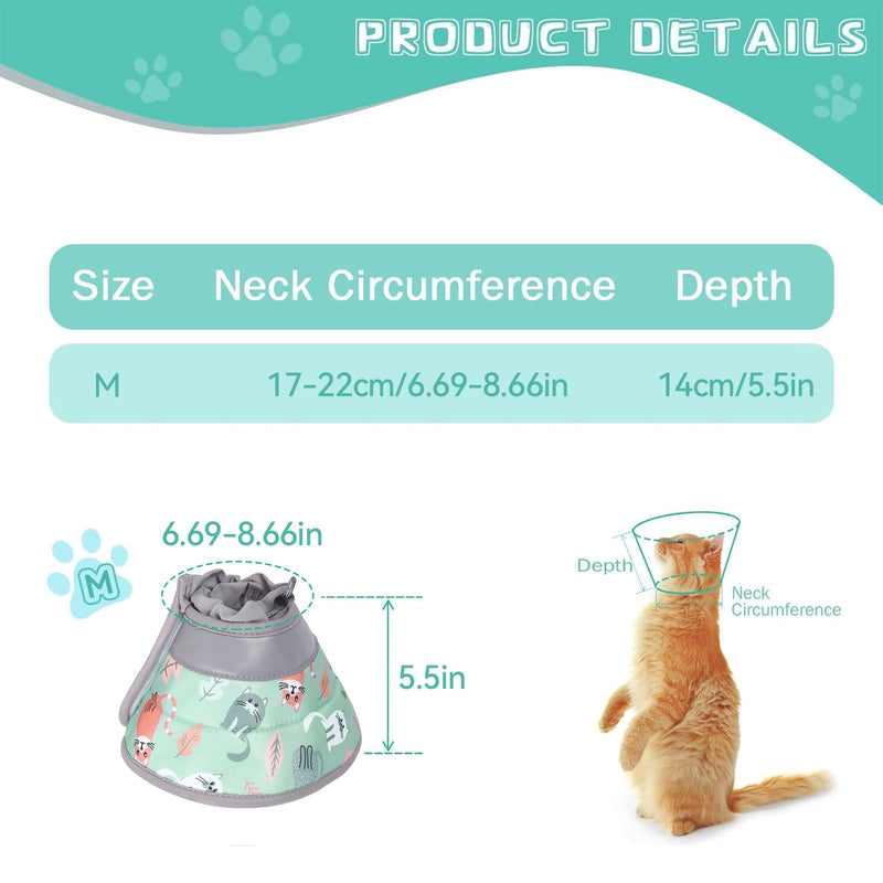 Cat neck brace, soft adjustable cat neck brace, anti-licking and anti-biting neck braces for cats, for cats and small dogs after surgery and injuries (Mint green, M)