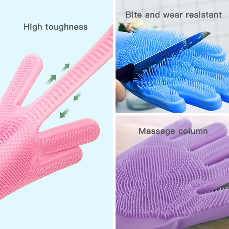 WAYUTO Long Sleeve Silicone Grooming Gloves - Cat & Dog Massaging, Hair Removal, Bathing, Shampoo Gloves for Kitchen, Bathroom and Pet Shop Use - Blue - PawsPlanet Australia