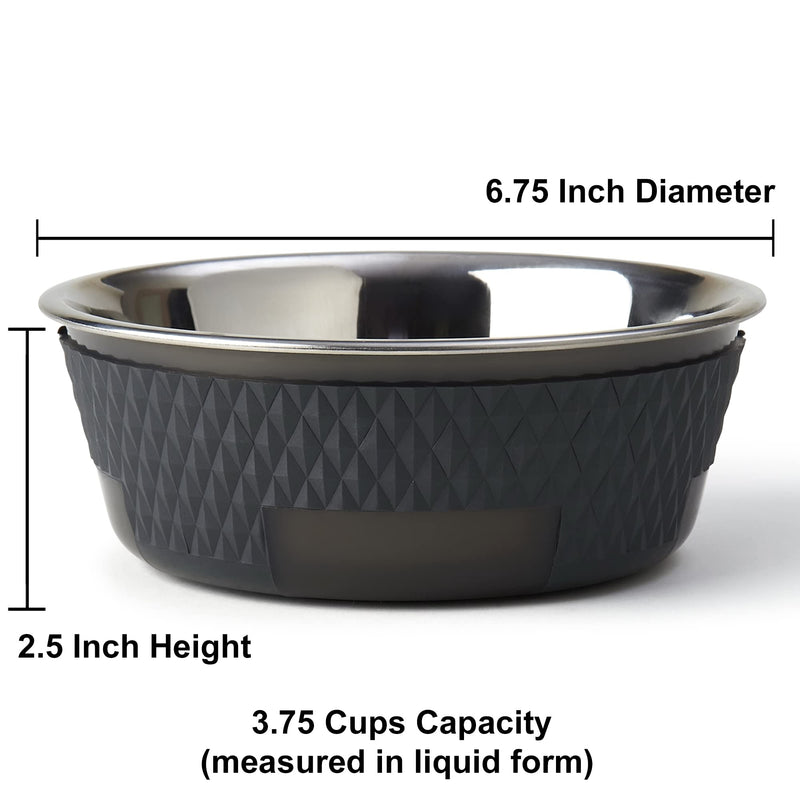 PetRageous 16019 Kona Stainless Steel Non-Slip Dishwasher-Safe Dog Bowl 3.75-Cup 6.75-Inch Diameter 2.5-Inch Tall for Medium and Large Dogs and Cats 30-Ounce, Grey