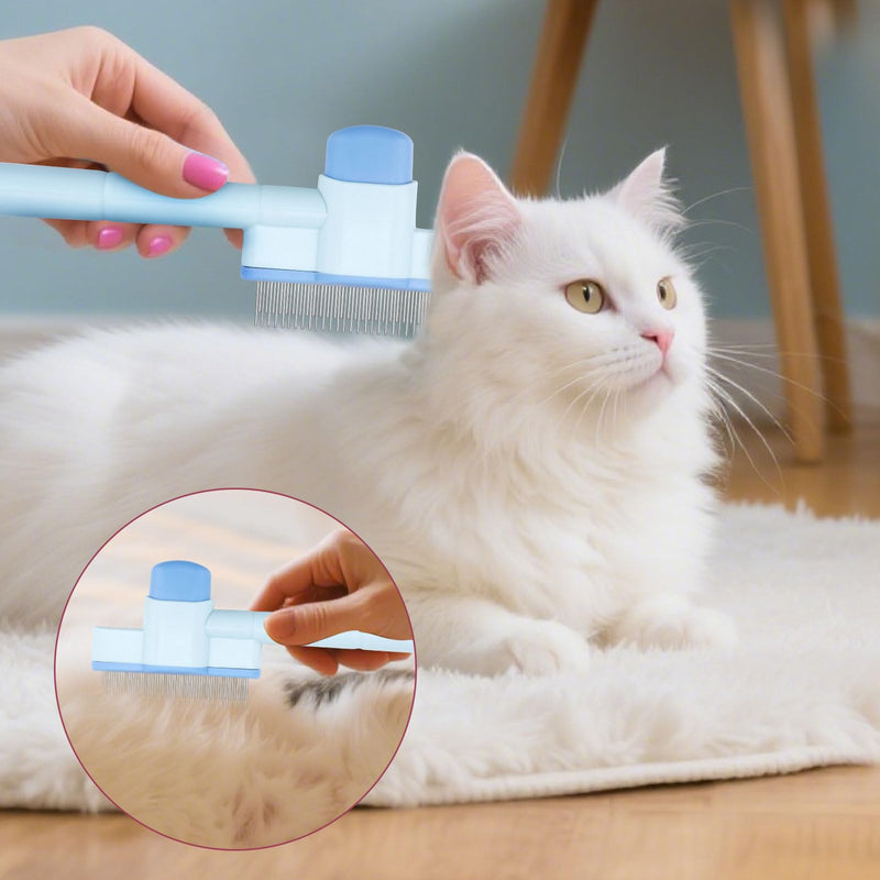 2pcs Self-Cleaning Cat & Dog Brush, Stainless Steel Pet Shedding Hair Removal Comb Cat Grooming Brush Pet Hair Removal Tool for Long Haired Cats & Dogs (Blue, Pink)