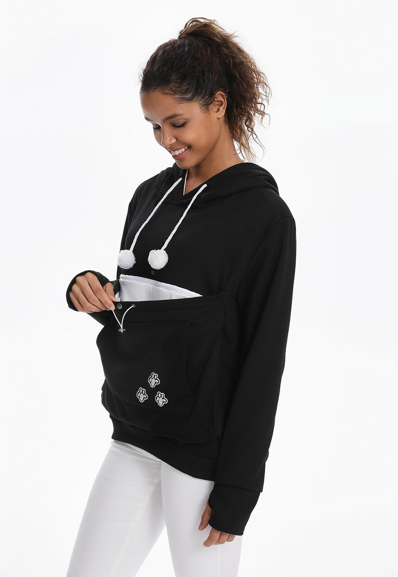 Cat Pouch Hoodie Kitten Puppy Holder Pullover Top Large Pouch Pet Carrier Sweatshirt for Women Black 4X-Large - PawsPlanet Australia