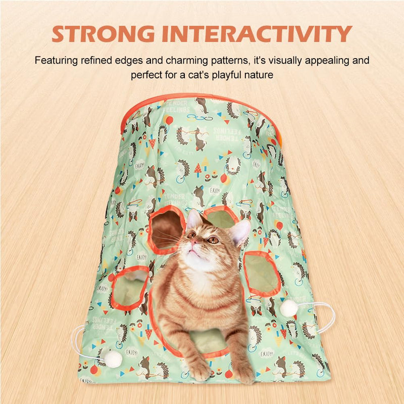 SYCOOVEN Cat Tunnel Bag for Indoor Cats, Pet Collapsible Tunnel Crinkle Sack Bag with 1 Little Mouse & Toy Ball, Crinkle Paper Interactive Cat Toys Hide and Seek(Green Pattern) green pattern - PawsPlanet Australia