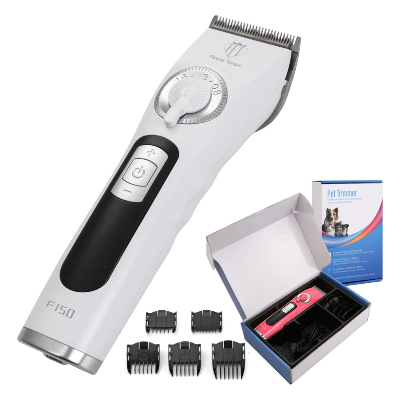 Professional Electric Dog Grooming Clippers, 4000mAh Battery, LCD Display, Type-C Charging, Silver (White)
