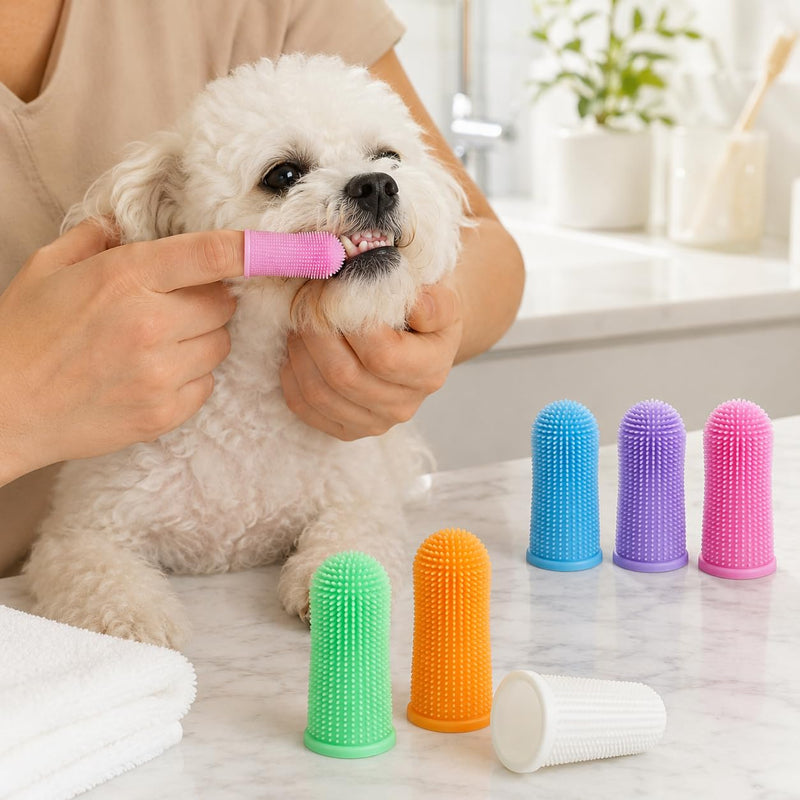 10-piece 360° finger toothbrush set for dogs & cats – soft dog toothbrush for effective teeth cleaning, anti-tartar care without risk of injury, hygienic & safe