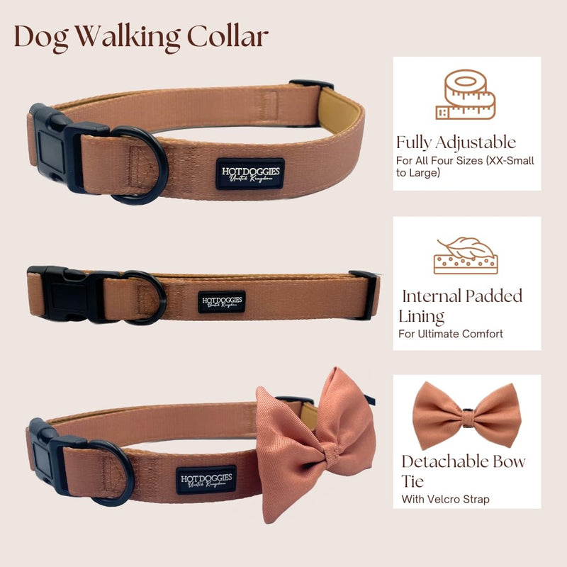 Hot Doggies Dog Walking Bundle Set. 6 COLOURS AVAILABLE. INCLUDES Harness, Lead, Collar, Treat Bag, Poo Bag Holder, Bow Tie (Large, Biscotti Beige) Large