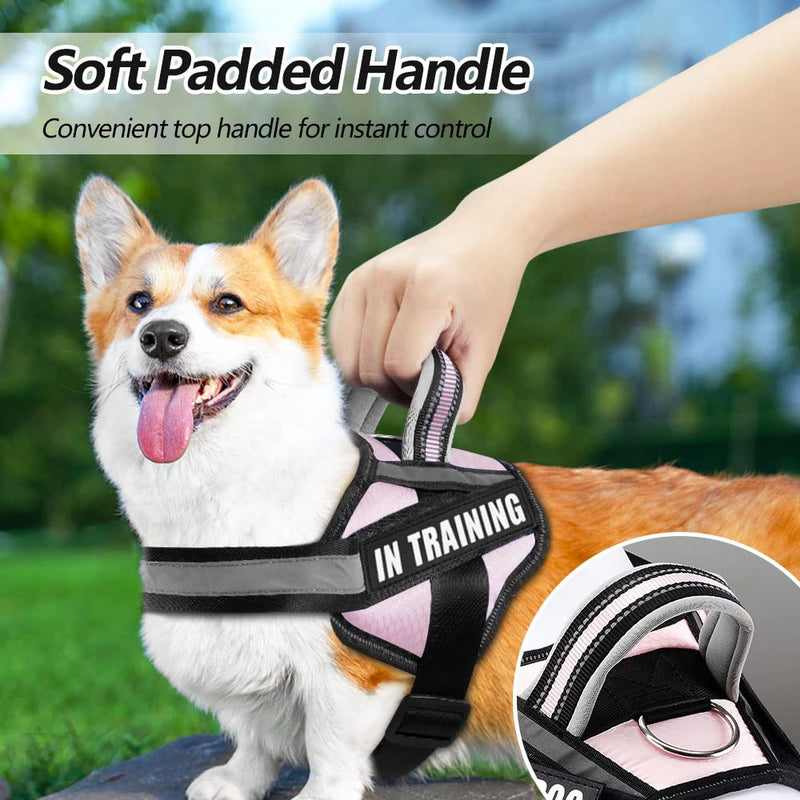 Dog Vest Harness and Patches Set, Animire in Training Service Dog Harness with 10 Dog Patches, Reflective Dog Vest with Handle for Small, Medium, Large, and Extra-Large Dogs LARGE (Chest:26.5-36 Inch) Pink - PawsPlanet Australia