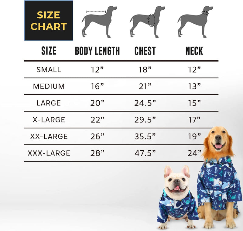 HDE Dog Raincoat Double Layer Zip Rain Jacket with Hood for Small to Large Dogs Sharks - L