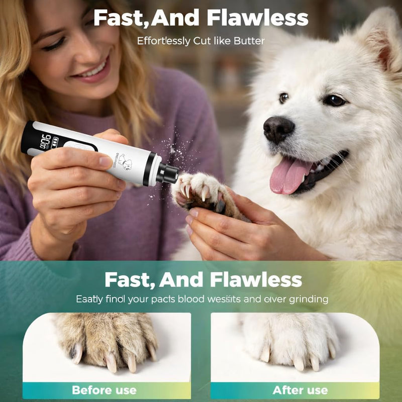 Professional Dog Nail Grinder with LED Quick Sensor Light & LCD Screen, 3-Speed, Corded/Cordless, 8Hr Runtime, Quiet Electric Pet Nail Trimmer Kit w/Clippers, 2000mAh Rechargeable for Dogs & Cats - PawsPlanet Australia