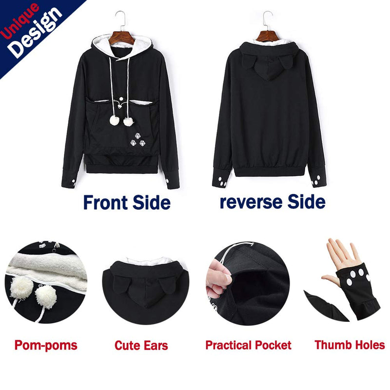 Unisex Pet Carrier Hoodie Cat Dog Pouch Holder Sweatshirt Shirt Top Small Black - PawsPlanet Australia