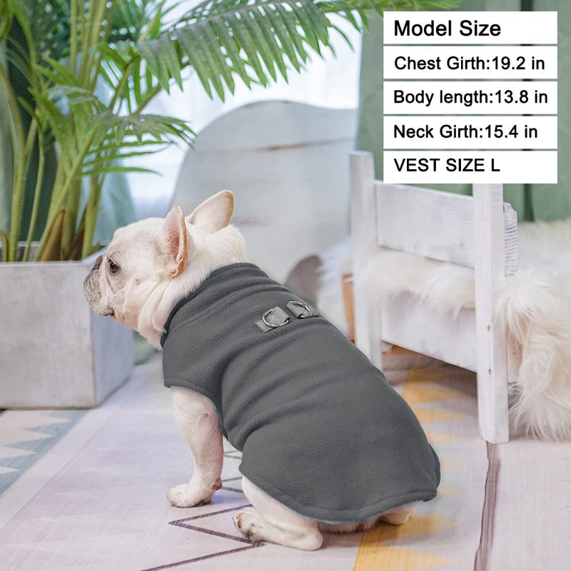 BEAUTYZOO Dog Fleece Vest Sweater Winter Jacket for Small and Medium Dogs with D-Ring Leash Cold Weather Coat Hoodie for XS S M Dogs Boy or Girls GREY