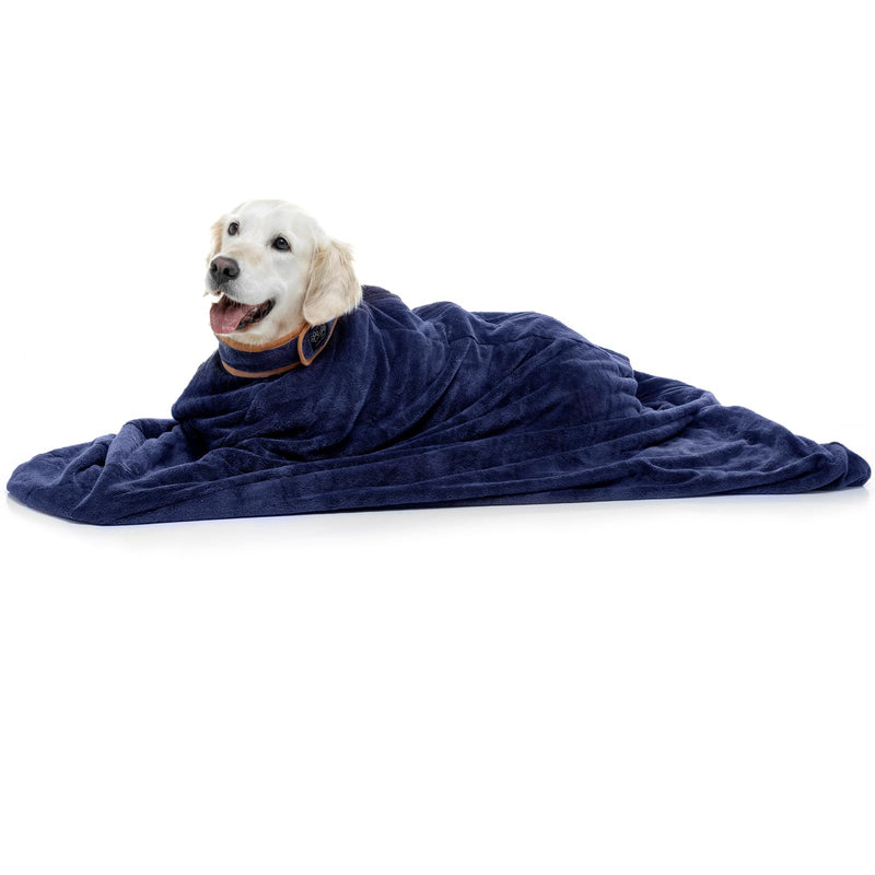 Lucky Paws® UK Dog Drying Bag - Luxurious Dog Towel Bag – Super Absorbent & Soft Dog Towels - Alternative for Dog Towelling Drying Coat - Dog Drying Towels - Perfect for Dog Grooming (S, French Navy) S - PawsPlanet Australia
