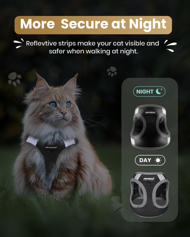 FAYOGOO Cat Harness and Lead Set Escape Proof for Extra Large Big Cat Lightweight Adjustable Soft with Leash Easy to Put On with Handle Size XL (Chest: 14-16" / 35.6-40.6 cm) Black