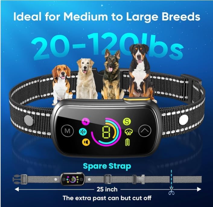 Bark Collar Seepark AI Professional Bark Collar for Large Medium Dogs, Smart Dog Bark Collar with Adjustable Beep Vibration Shock and Sensitivity with Replacement Strap01 (Black) Black - PawsPlanet Australia