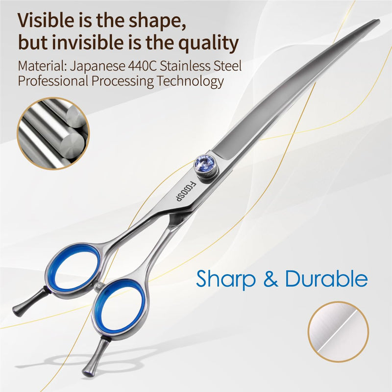 Left Handed Curved Scissors for Dog Grooming Professional 8 inch Long Downward Curved Shears Dog Grooming for Poodle Large Dog Pet 30°Japanese 440C Stainless Steel (8.0 curved) 8.0 inch - PawsPlanet Australia