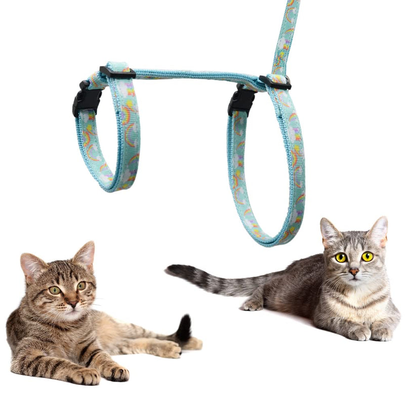 Cat Harness and Leash Set Escape Proof Soft Nylon Adjustable Kitten Vest Harness for Walking Small Medium Large Cats Rainbow Pattern Medium M Blue - PawsPlanet Australia