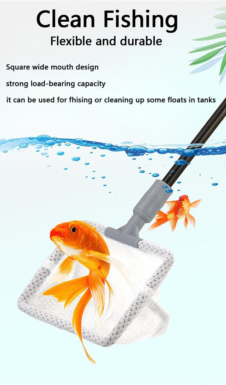 6-in-1 Aquarium Cleaning Tools Fish Tank Cleaning Kit with Long Handle, Algae Scraper,Flat Cleaning Pad,Right-Angle Cleaning Pad,Fish Net, Gravel Rake - PawsPlanet Australia