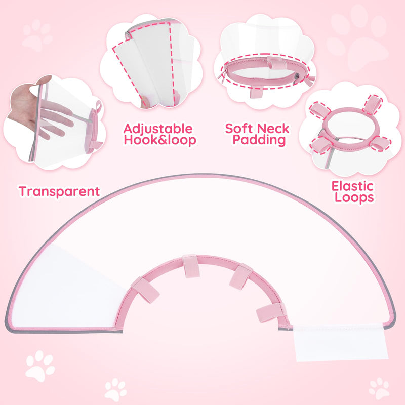 Clear Dog Cone for Small Dogs After Surgery, Adjustable E-Collar to Stop Licking with Padded Neck for Shih Tzu, Yorkie, Soft Recovery Collar with Reflective Trim for Night Visibility, Pink XS XS (9"-10.25")
