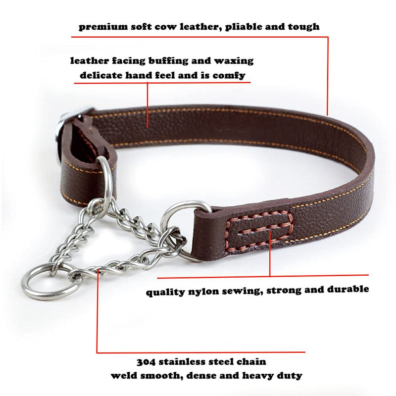 Love Dream Martingale Collars for Dogs, Genuine Leather Training Dog Collar, Stainless Steel Chain Anti-Escape No Pull Dog Collar for Medium Large Dogs (L(15.7"-20.9"), Brown) L(15.7"-20.9") - PawsPlanet Australia