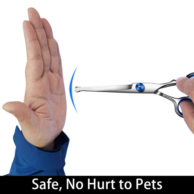 Dog Grooming Scissors with Safety Round Tip,Professional Dog Grooming Kit,Dog Hair Shears Set,Incude Thinning、 Curved、Straight Scissors and Comb.Suitable for The Right Hand Blue 5 in 1 - PawsPlanet Australia