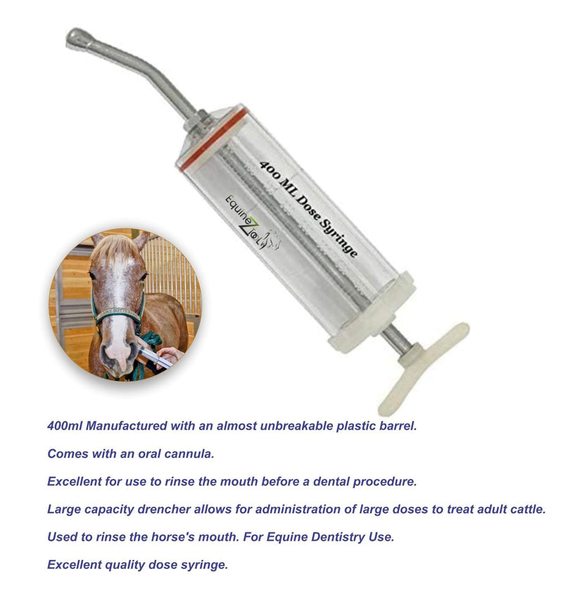 Plastic Dose Syringe 400mL for Horses & Livestock – Reusable Veterinary Drencher with Stainless Steel Nozzle, Large Animal Oral Medication Applicator for Dental Use, Deworming, Supplements & Fluids