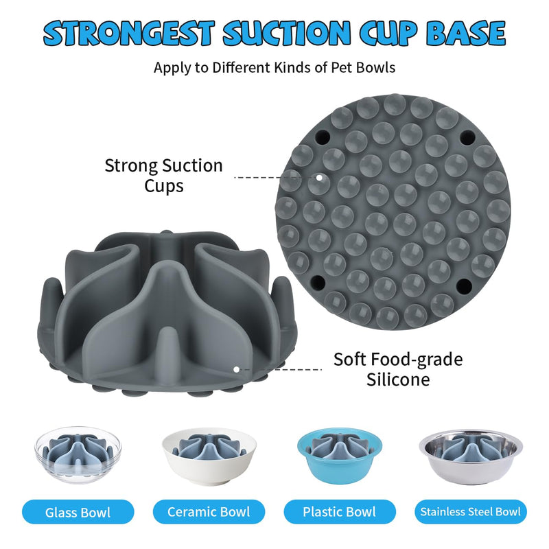 Slow Feeder Dog Bowls Insert, Silicone Dog Slow Feeder Bowl with Strong Suction Cups Perfect For Stainless Steel Glass Ceramic Dog Bowls (Grey, Medium Size) Gray - PawsPlanet Australia