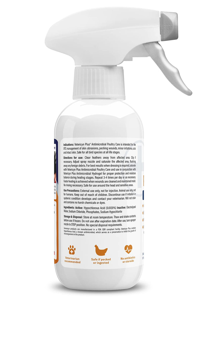 Vetericyn Plus Poultry Care Spray | Healing Aid and Skin Repair for Chicken Wounds, Pecking Injuries, Bumblefoot, Vent Prolapses, and More. 8 ounces