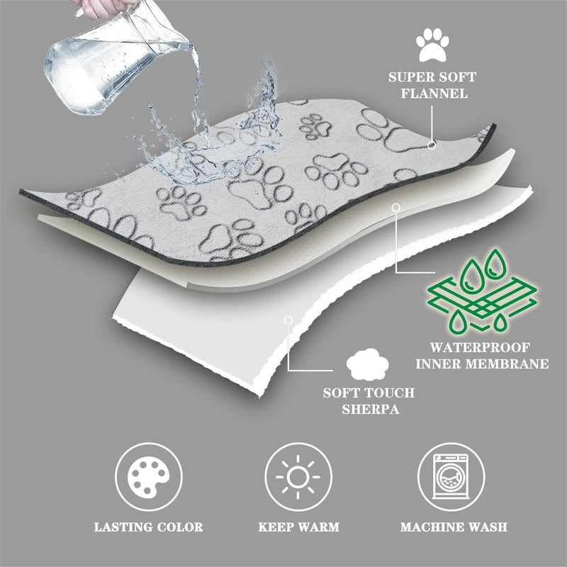 Qeils Pet Blankets for Couches, Waterproof Dog Blankets for Large Dogs, Sherpa Fleece Puppy Blanket, Soft Plush Reversible Dog Blanket, Couch Cover for Dogs Washable, 30"X70", Grey Paw Print Grey Paw Cut 30"x70" - PawsPlanet Australia