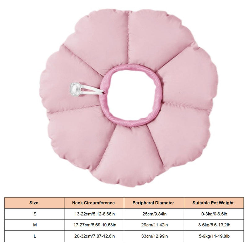 Soft, water-repellent, cute cat cone collar, adjustable recovery collar for wound prevention, secure fit, nylon + PP cotton (pink) Pink S
