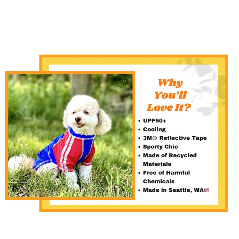 Louie de Coton Sun Shirt for Dogs & Cats | Size: XXS | UV Protection Cooling T-Shirt for Pets | UPF50+ Max Protection from Sunburn | Leash Hole, Machine Washable, Made in USA Royal Blast - PawsPlanet Australia