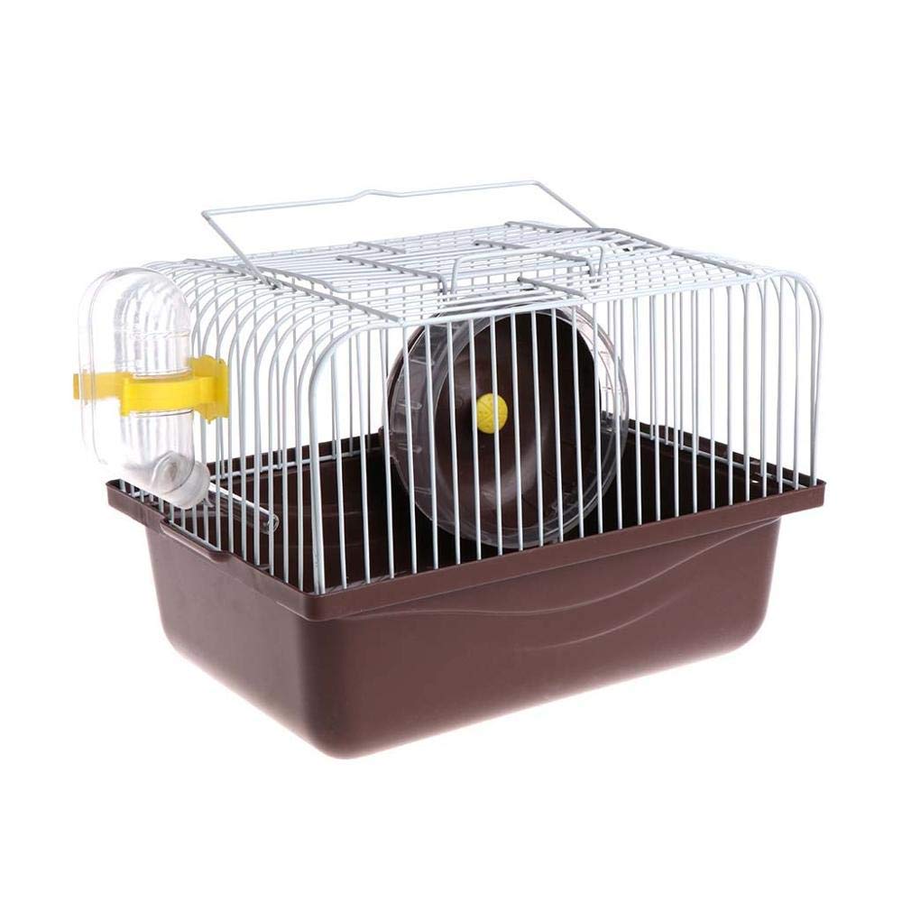 Pet Hamster Cage with Running Wheel Water Bottle Food Basin Portable Carrier House Mice Home Habitat for Going Out, Traveling (Coffee) Coffee