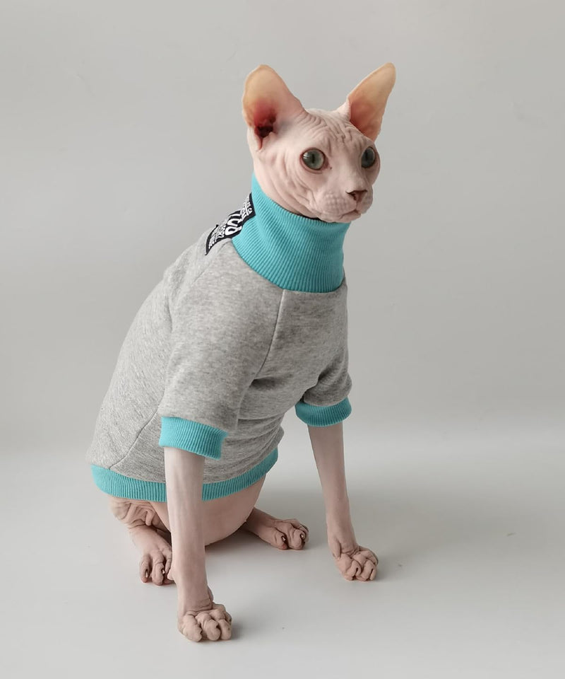 Sphynx Hairless Cat Clothes Coats for Cats Only Pet Cats 4 Legged Pajamas Apparel for Cats Onesies Pet Jumpsuit for Devon Rex, Cornish Rex and Peterbald Cats (Small, Grey&Blue) Small - PawsPlanet Australia