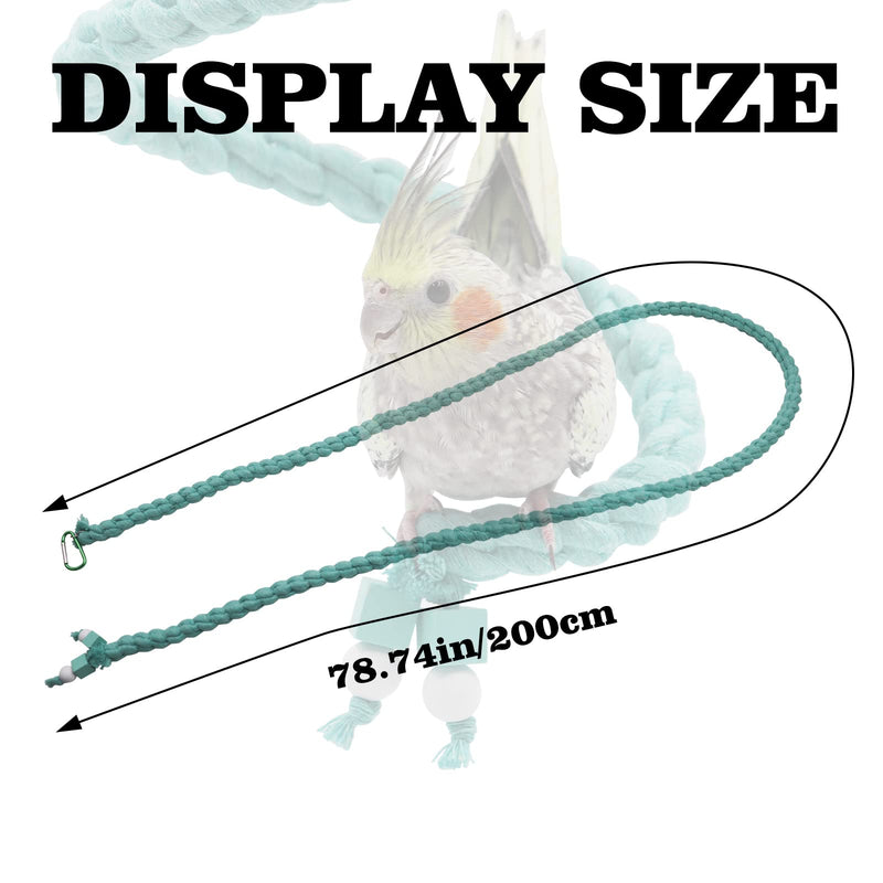Dnoifne 78.7 Inches Bird Spiral Rope Perch, Blue Cotton, For Parrot, Parakeet, Budgie, Lovebird, Cockatiel