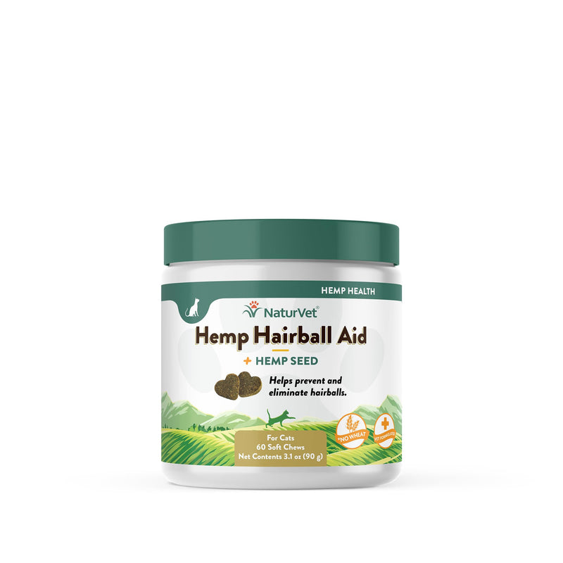 NaturVet Hemp Hairball Aid Plus Hemp Seed for Cats, 60 ct Soft Chews, Made in The USA