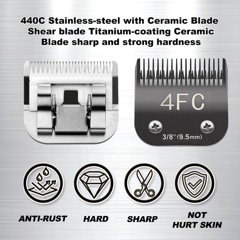 Docal 7FC Pet Dog Grooming Detachable Blades, Compatible with Andis Size-7FC Cut Length 1/8"(3.2mm), Most A5, KM Series Clippers,Made of Ceramic Blade (Black) 7FC 3.2mm - PawsPlanet Australia