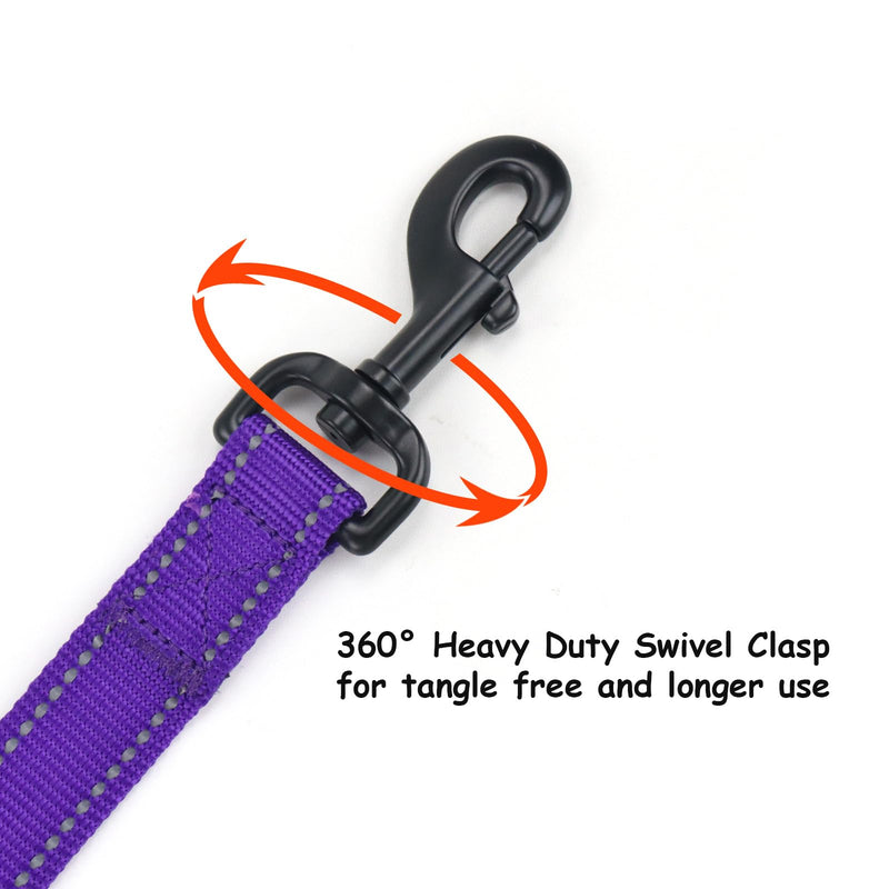Wagtime Club Double Handle Dog Leash, 6ft Long Heavy Duty Dog Leash with Paded Traffic Handles for Extral Control and Training, Dual Handles Leads, Large Medium Small Dogs (Reflective Vibrant Purple) Reflective Vibrant Purple - PawsPlanet Australia