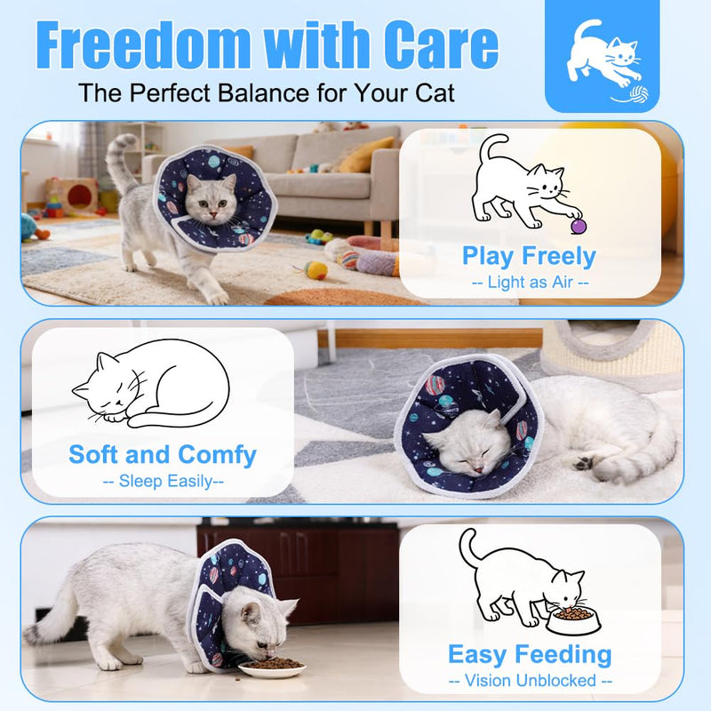 Cat Cone Collar Soft, Adjustable Cat Recovery Collar to Stop Licking Protective Cats Neck Cone After Surgery, Anti-Bite Lick Wound Healing Safety Cone for Small Animal Cats Kittens Puppies, S Blue